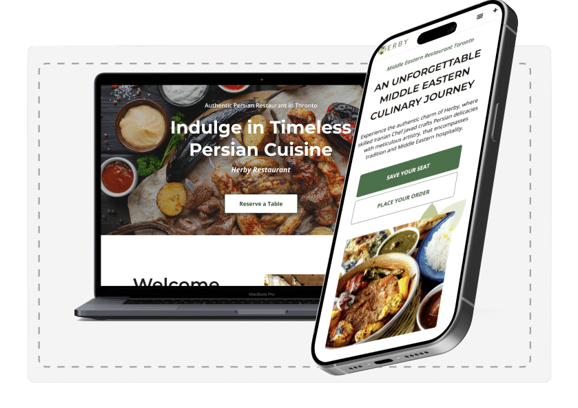 mobile and desktop mockups of a restaurant website