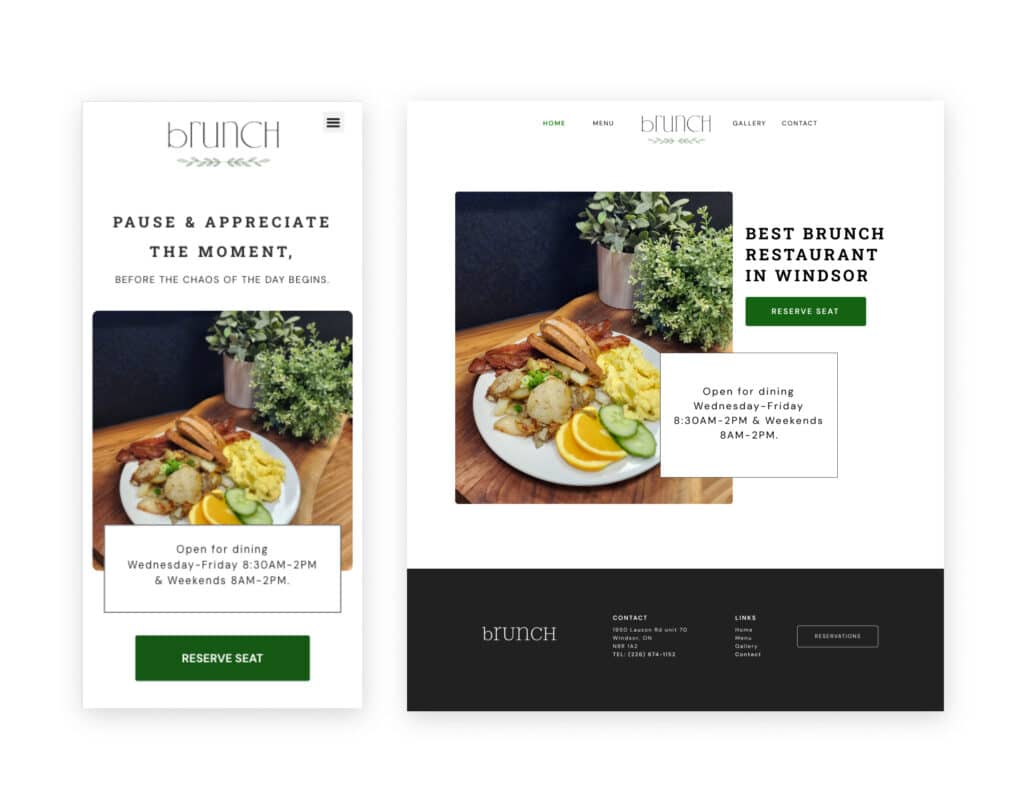 web design of the home page of a brunch restaurant