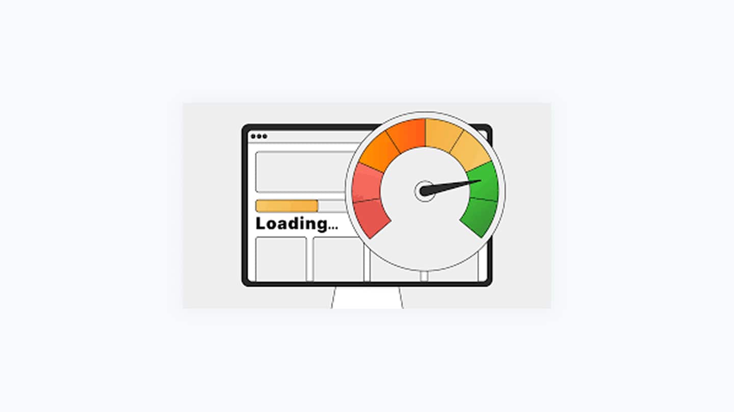 Illustration of a website loading speed meter highlighting fast performance to improve page speed and reduce bounce rates