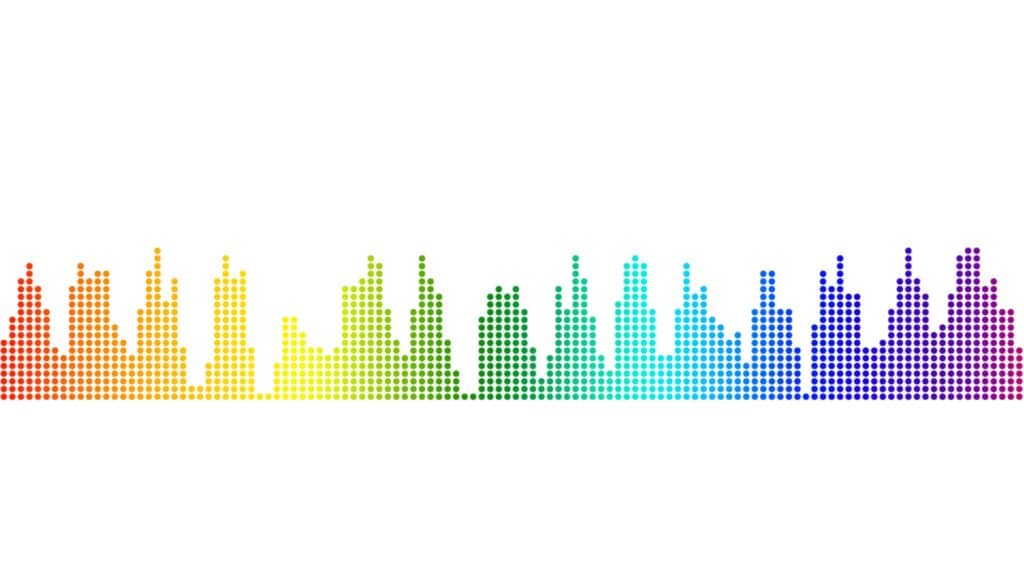Stylized dotted skyline in a rainbow gradient, symbolizing visual diversity and image richness — illustrating how eye-catching, optimized visuals can enhance SEO and user engagement.